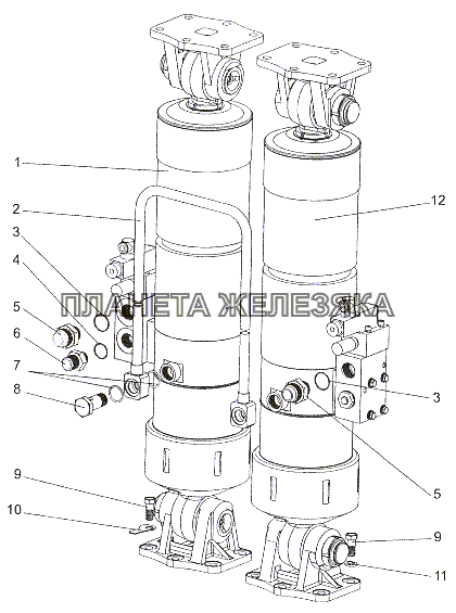 Установка гидроцилиндров МЗКТ-79011