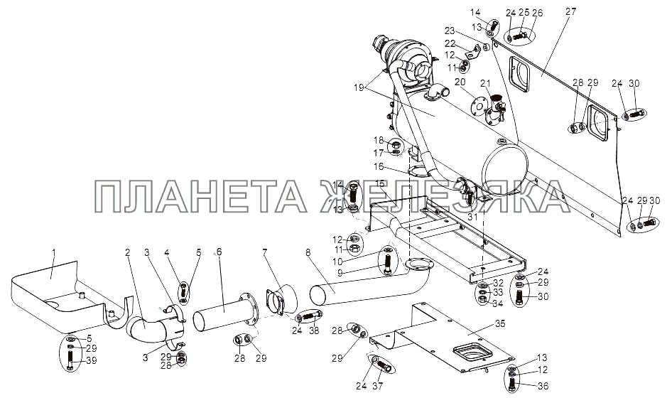 Установка подогревателя и выхлопных труб МЗКТ-79097