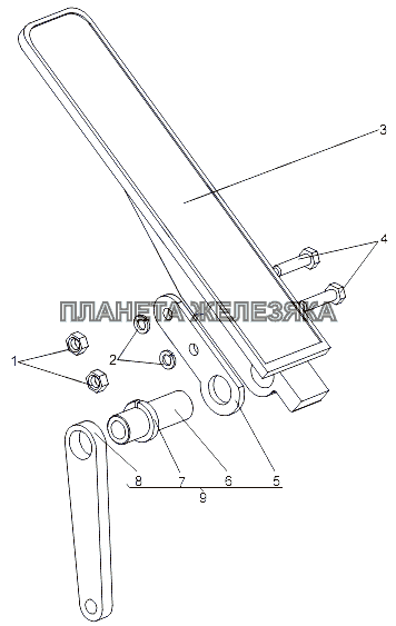 Педаль с втулкой и рычагом 74133-1108006 МЗКТ-79092 (нов.)