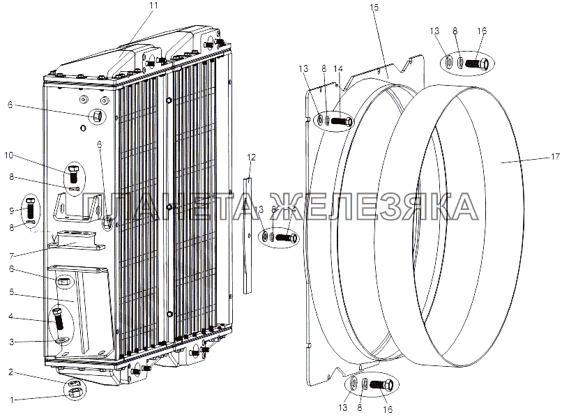 Установка радиатора МЗКТ-751652