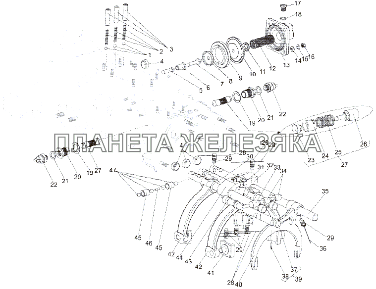 Установка вилок переключения передач МЗКТ-79097