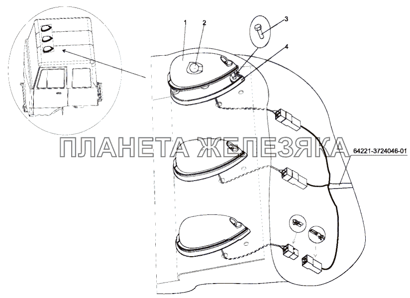 Установка фонарей знака автопоезда МЗКТ-79092 (нов.)