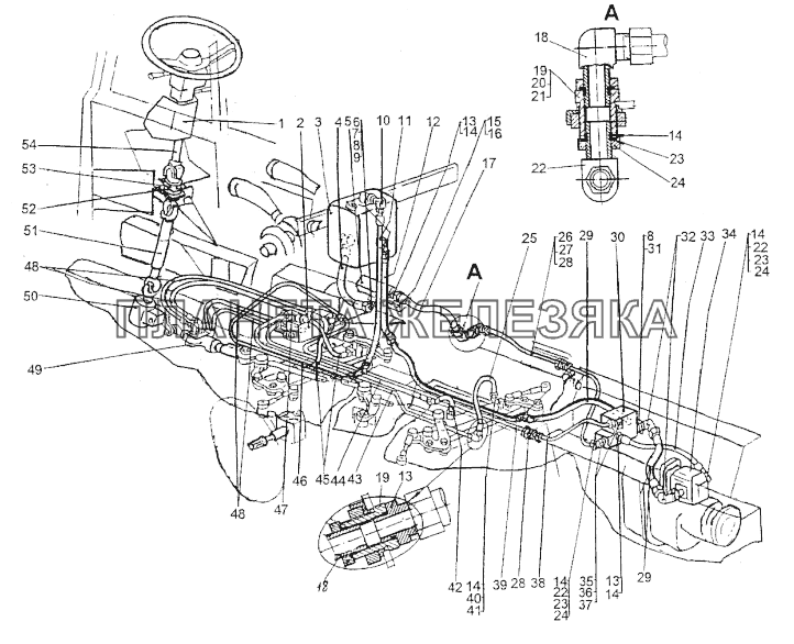 Узлы привода и гидросистемы рулевого управления МЗКТ-74296