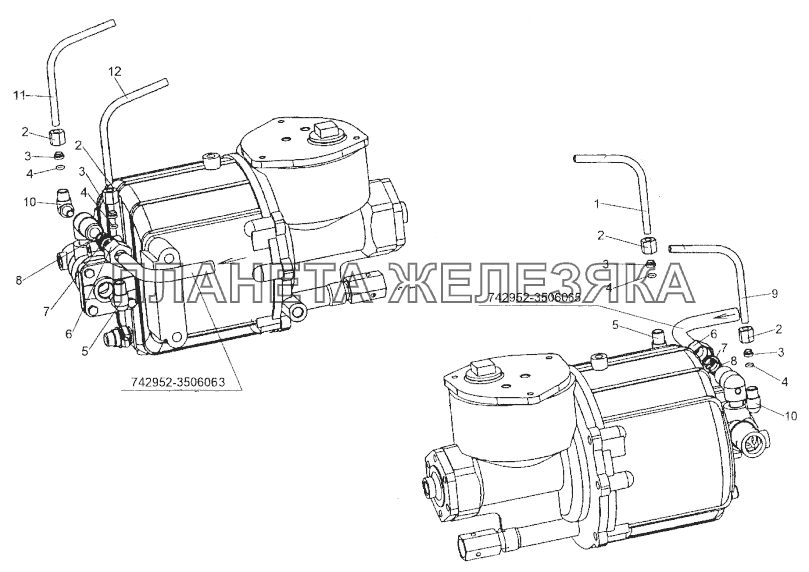 Присоединительная арматура к главным тормозным цилиндрам МЗКТ-74296
