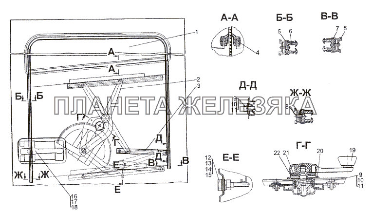 Установка стеклоподъёмника задней двери МЗКТ-74296