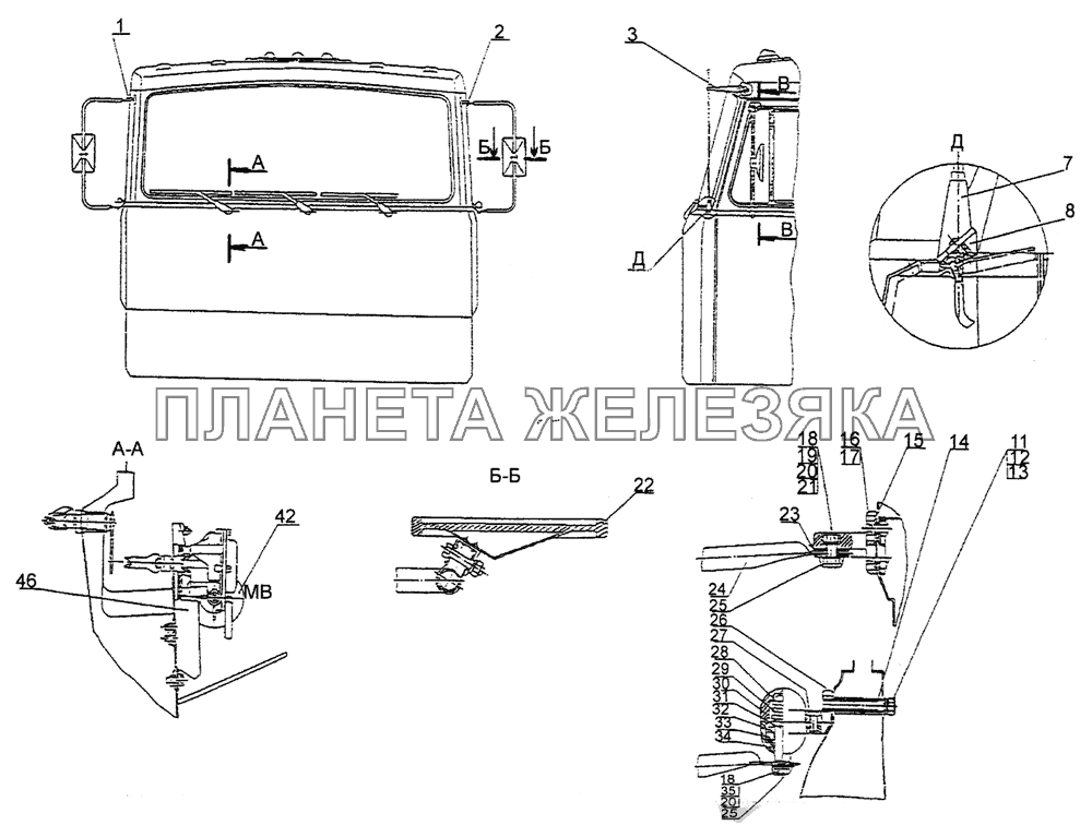 Установка стеклоочистителя, зеркал, антенны МЗКТ-79092