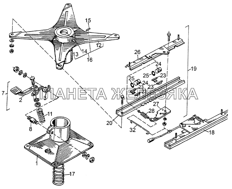 Подставка сиденья и регулировочный механизм МЗКТ-79092
