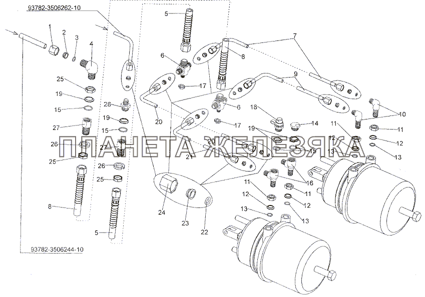 Присоединительная арматура к задним левым тормозным камерам МЗКТ-93782