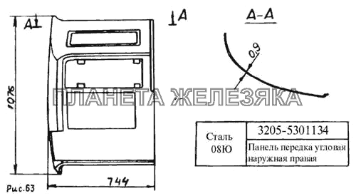 Панель передка угловая наружная правая ПАЗ-3205