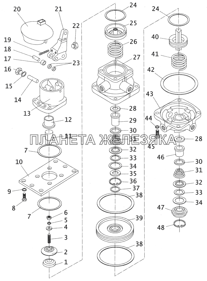 Кран тормозной двухсекционный ПАЗ-4234