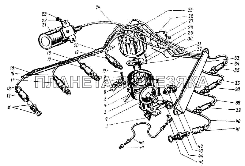 Катушка зажигания, распределитель, свечи и привода зажигания ПАЗ-672М