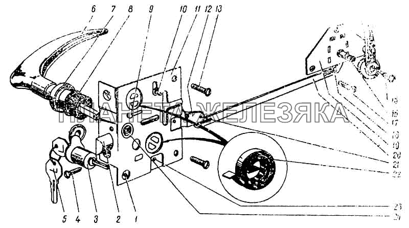 Замок двери кабины водителя ПАЗ-672М