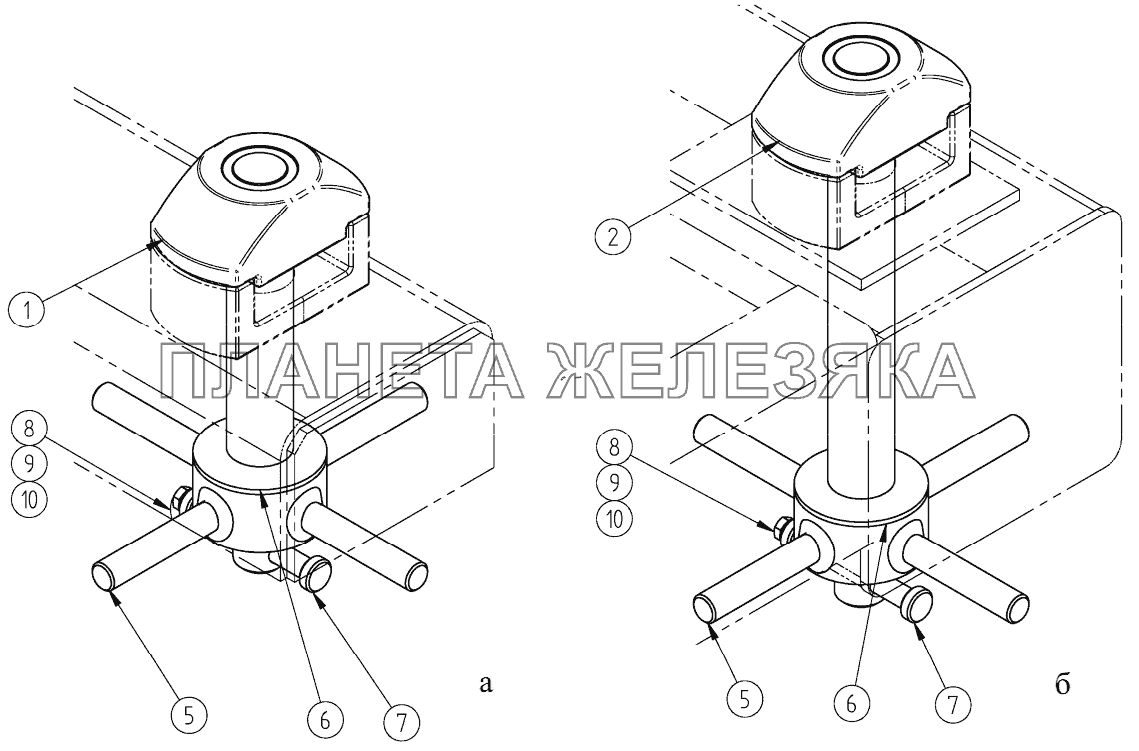 Элементы крепления контейнера: а – передний, б – задний. СЗАП-9905