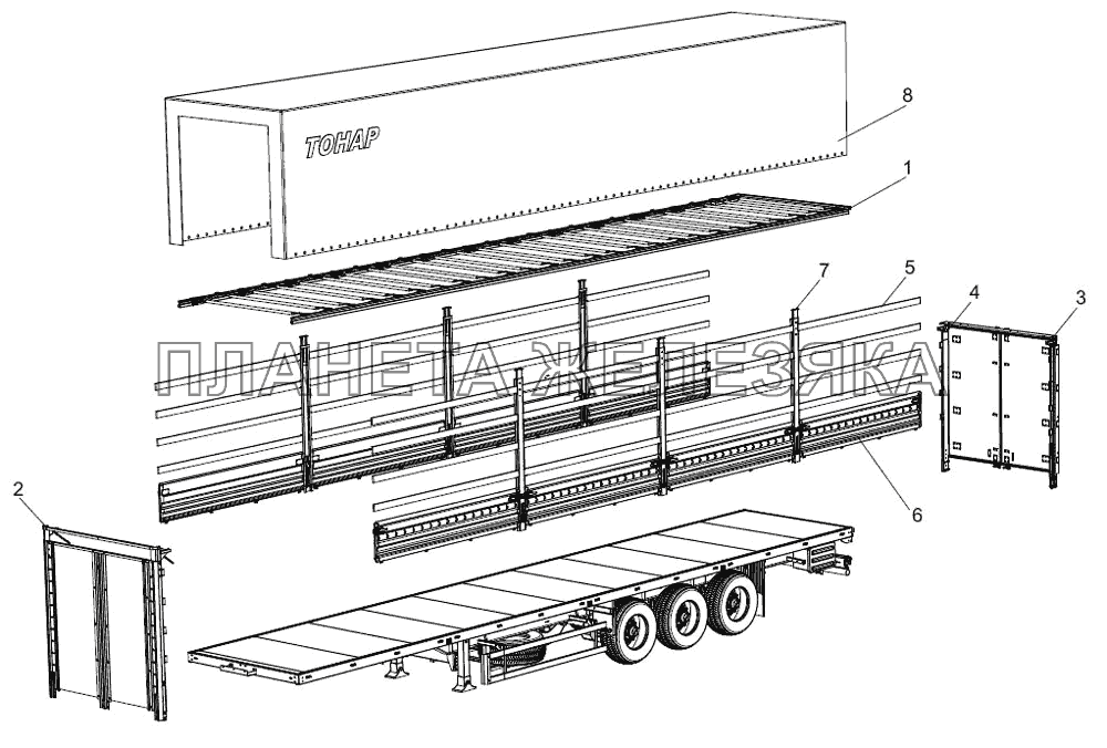 Схема каркаса тента для 97461-0000040-20 (L=13,6м.) Тонар-97461