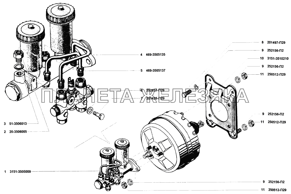 Схема главный тормозной цилиндр уаз 469