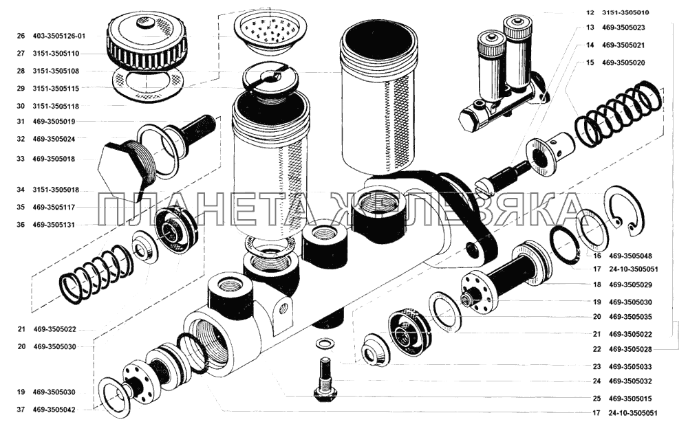 Цилиндр главный гидравлических тормозов УАЗ-31514