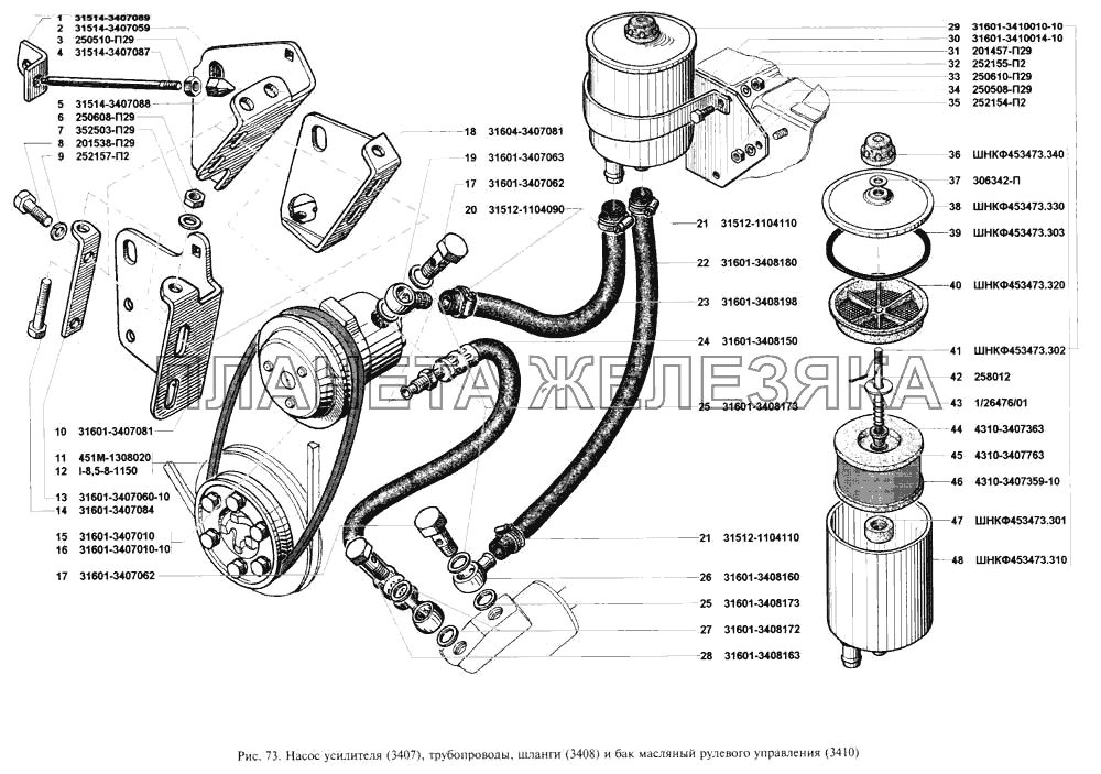 Насос усилителя рулевого управления, трубопроводы и шланги рулевого управления, бак масляный рулевого управления УАЗ-3160