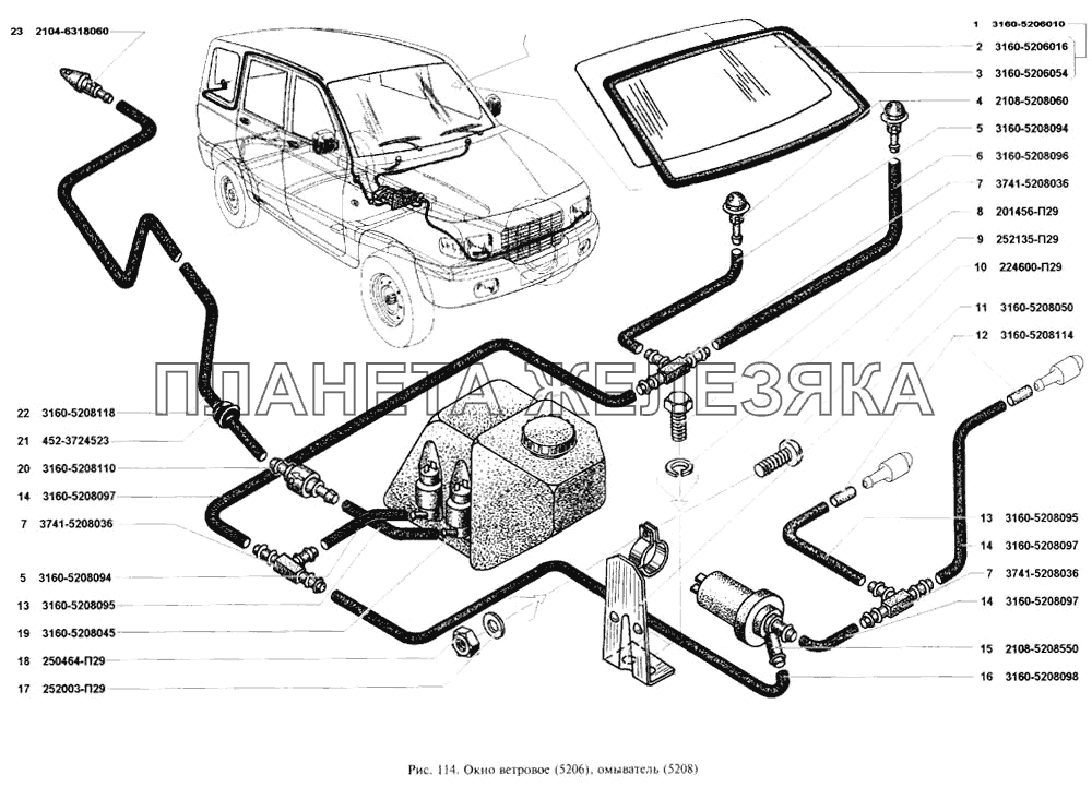 Окно ветровое, омыватель УАЗ-3160
