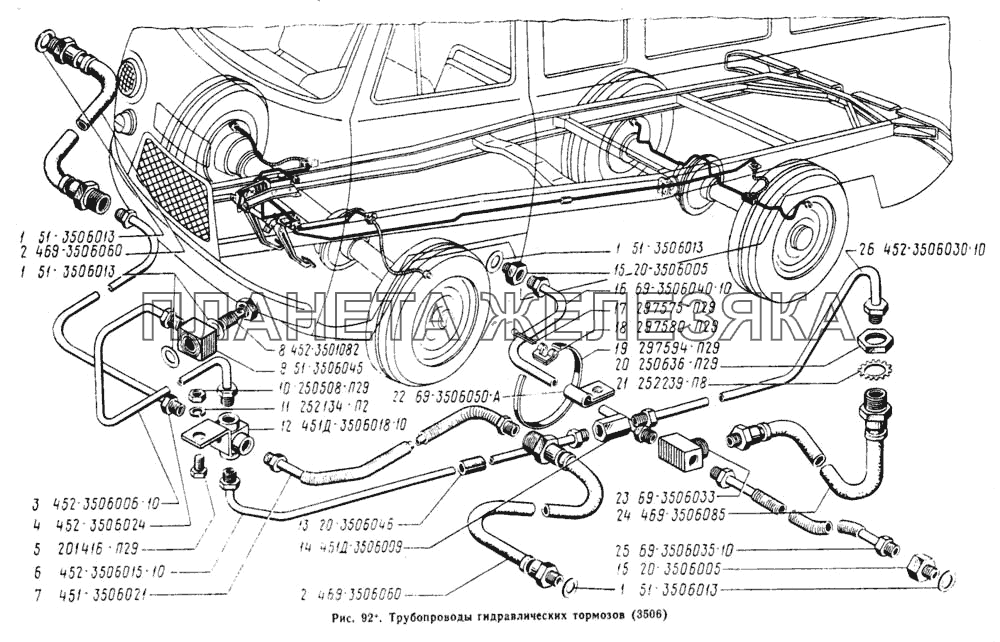 Трубопроводы гидравлических тормозов УАЗ-3962