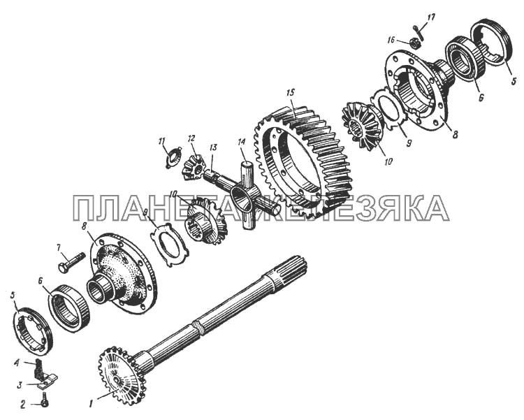 Дифференциал и полуось (Рис. 57) УРАЛ-375