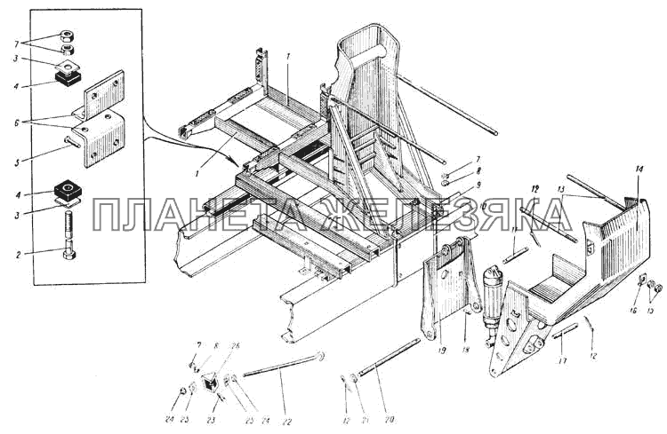 Держатель запасного колеса седельного тягача Урал-377С (Рис. 81) УРАЛ-375