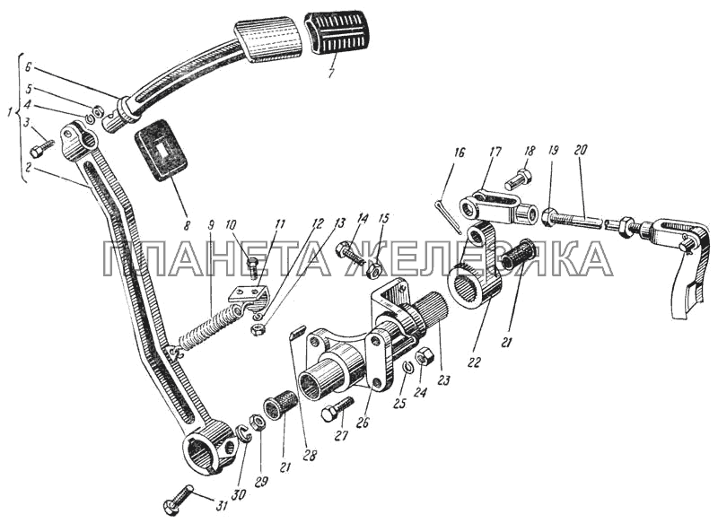 Привод тормозного крана (Рис. 92) УРАЛ-375