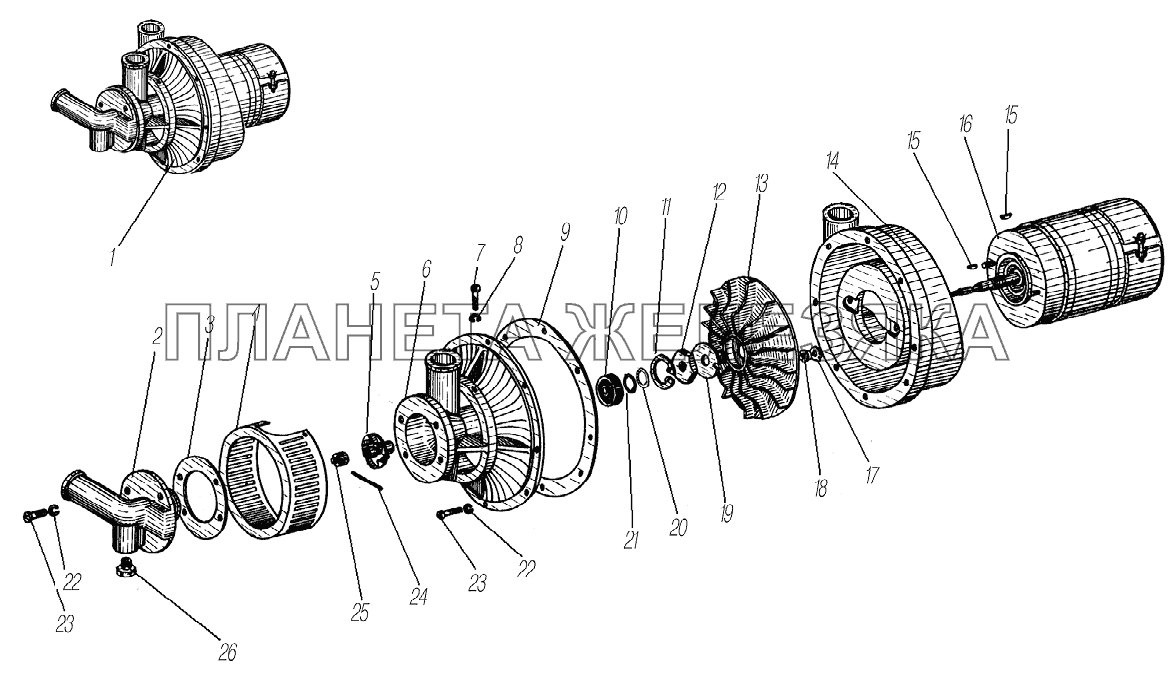 Нагнетатель насосного агрегата для автомобилей 4320-0000110-61, 4320-0000111-61И03, 4320-0001112-61Р02, 5557-0001122-60, 55571-0001121-60Р02 УРАЛ-4320-61