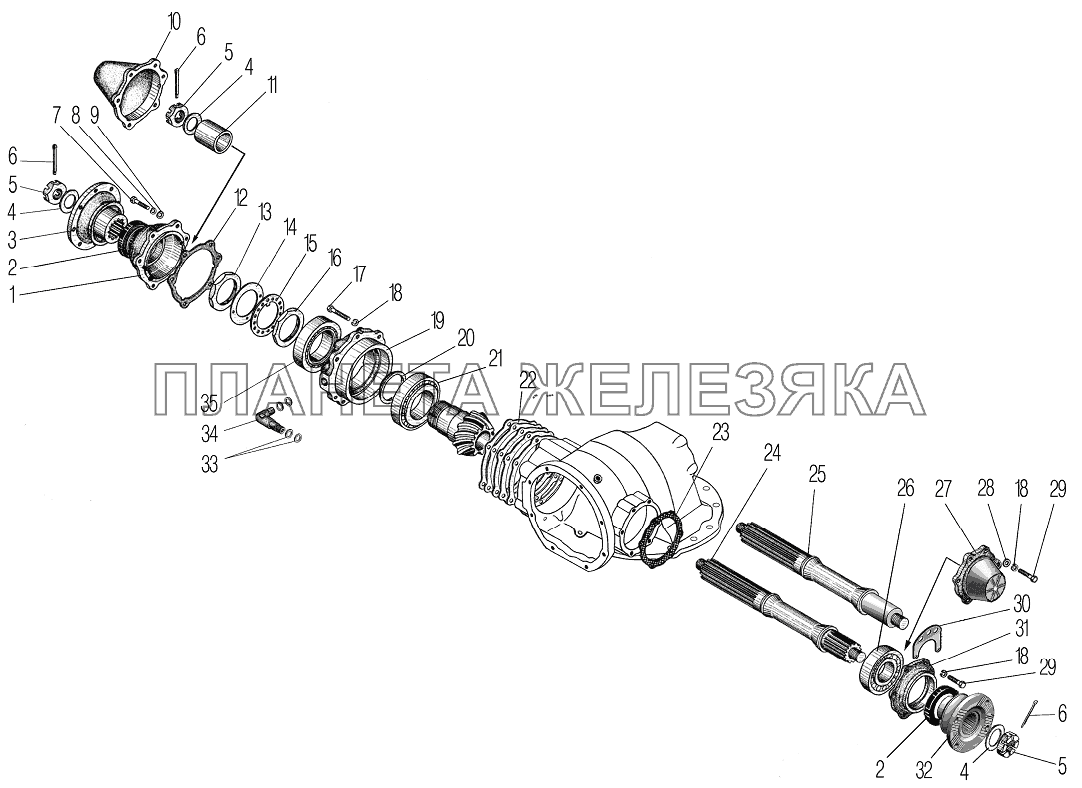 Проходной вал редуктора главной передачи УРАЛ-4320-80М/82М