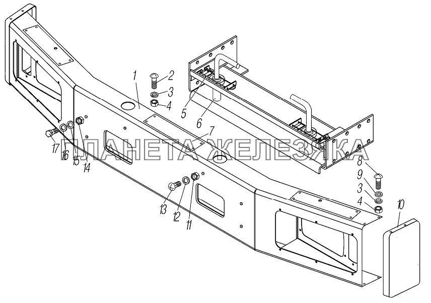 Установка переднего буфера УРАЛ-4320-80М/82М