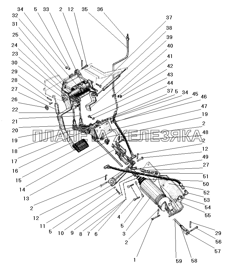 Привод педалей сцепления и тормоза УРАЛ-43203-10