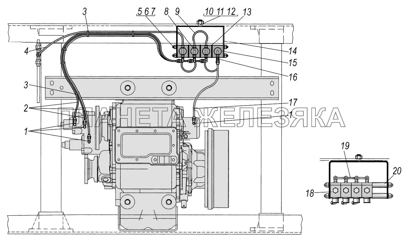 Установка пневмоуправления раздаточной коробки УРАЛ-4320-1951-58