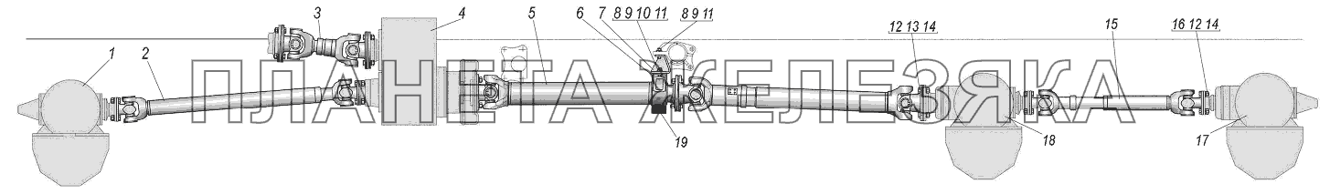 Карданная передача на шасси Урал 4320-1951-58 и автомобиль Урал 4320-0971-58 УРАЛ-4320-0971-58