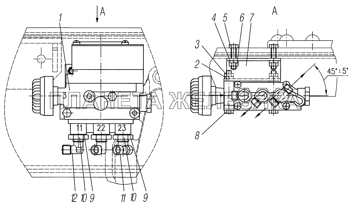 Установка электромагнитного клапана на автомобили 4320-1951-58, 4320-0971-58, 44202-0511-58 УРАЛ-4320-0971-58