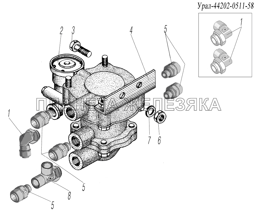 Установка клапана прицепа УРАЛ-4320-0971-58