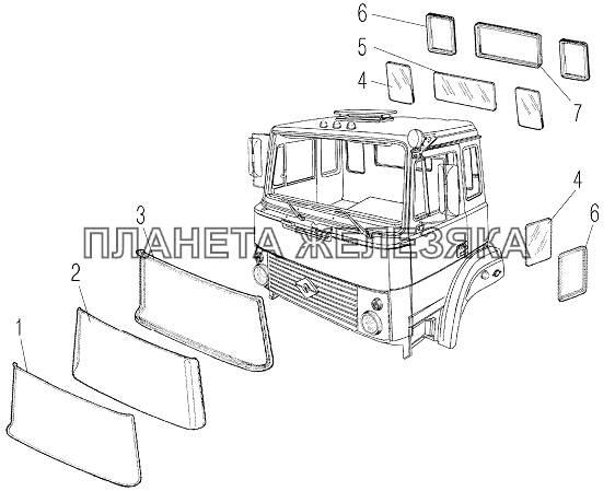 Стекла кабины УРАЛ-532361