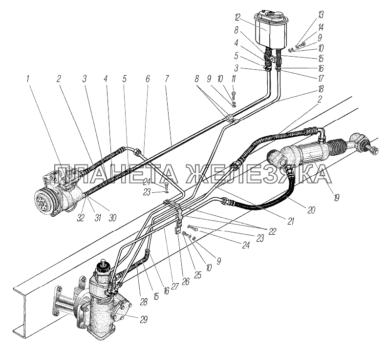 Гидравлическая система рулевого управления для автомобилей с двигателем ЯМЗ-238Б УРАЛ-532361
