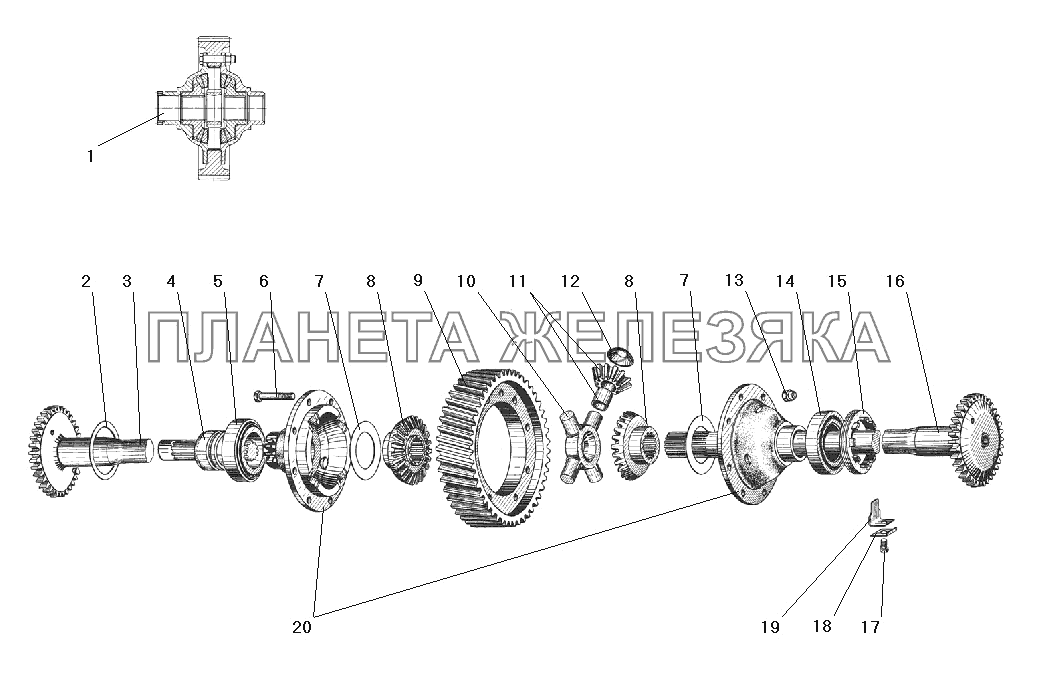 Дифференциал и полуось среднего и заднего моста УРАЛ-55571-40