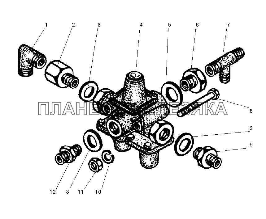 Установка тройного защитного клапана без АБС УРАЛ-5557-40