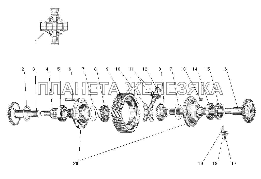 Дифференциал и полуоси среднего и заднего моста УРАЛ-5557-40