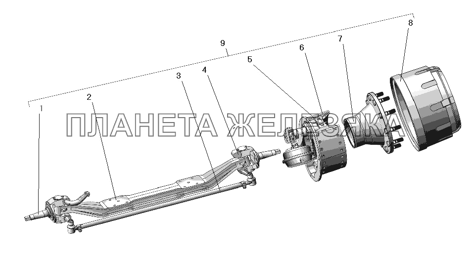 Ось передняя со ступицей и тормозом УРАЛ-63685