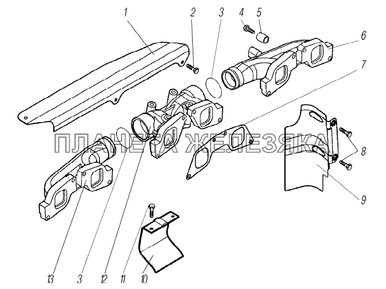 Коллектор выпускной и экраны тепловые УРАЛ-6370-1121