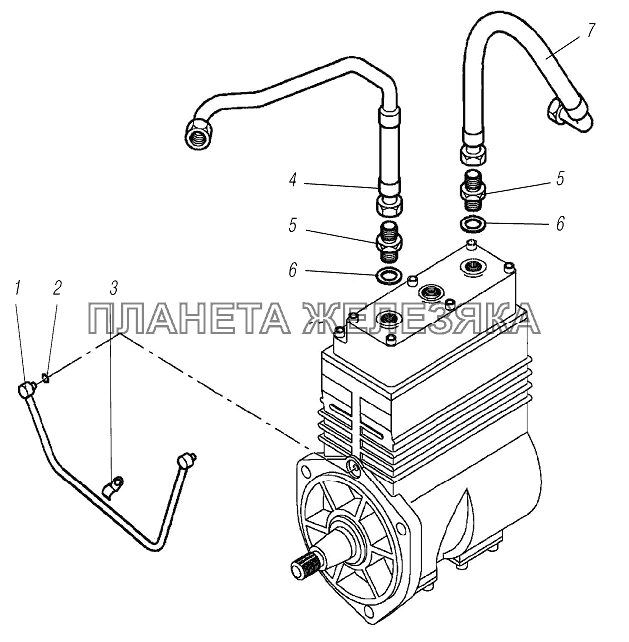 Трубки подвода смазки, подвода и отвода охлаждающей жидкости компрессора воздушного УРАЛ-6370-1121