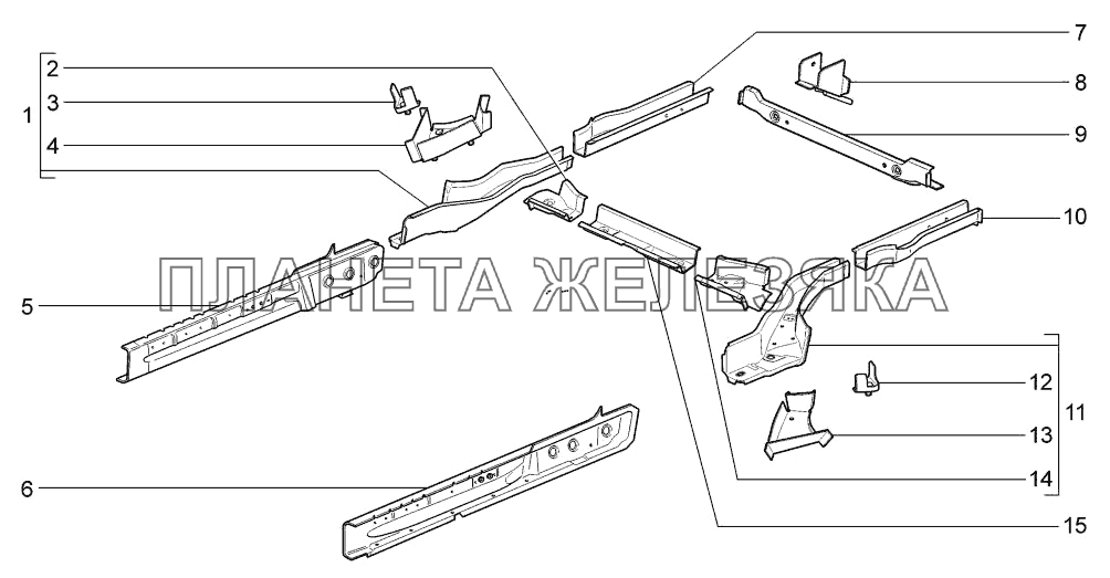 Каркас основания кузова LADA-1117, 1118, 1119