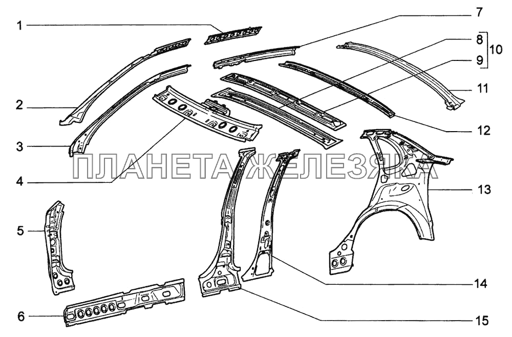 Элементы боковины и задка ВАЗ-1118 