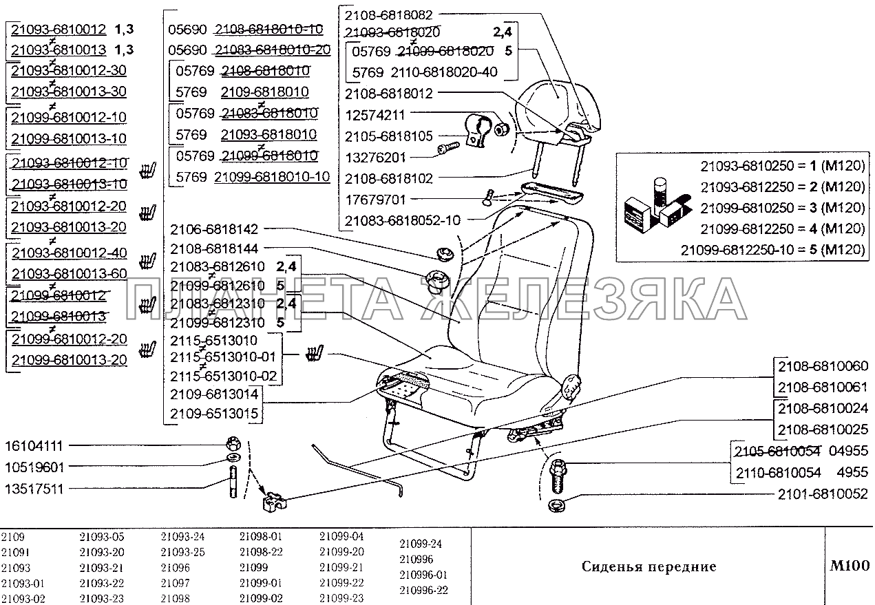 СИДЕНЬЯ ПЕРЕДНИЕ ВАЗ 2170 артикул на схеме - ☛ atl24.ru