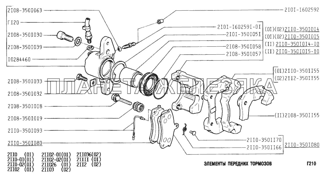 Элементы передних тормозов ВАЗ-2111