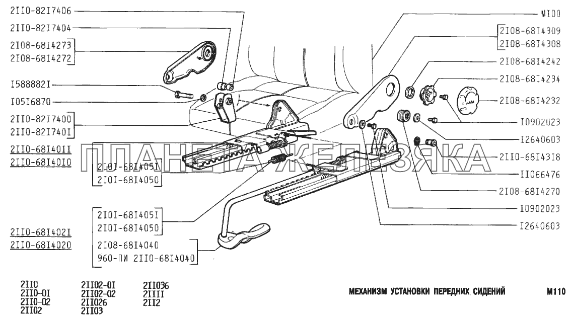 Механизм установки передних сидений ВАЗ-2110