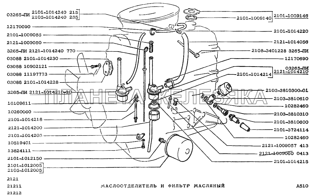 Маслоотделитель и фильтр масляный ВАЗ-2121