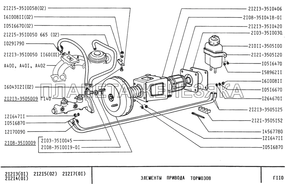 Элементы привода тормозов ВАЗ-21213