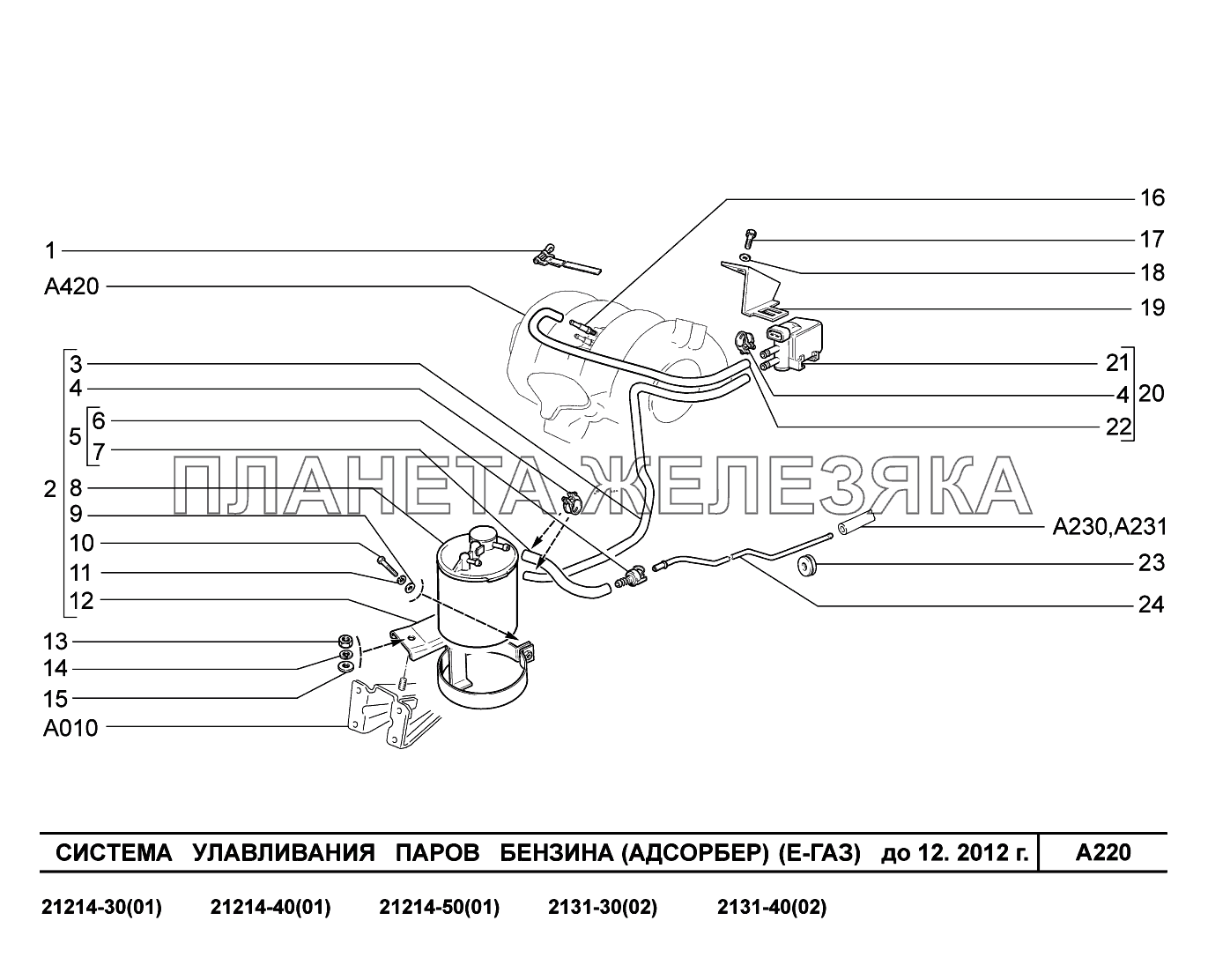A220. Система улавливания паров бензина (Адсорбер) до 12.2012г LADA 4x4